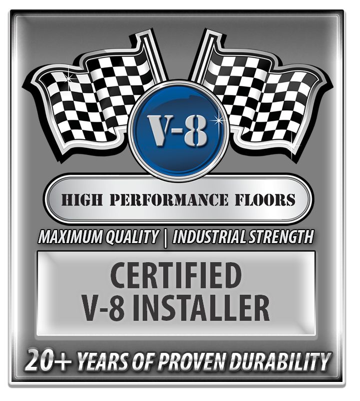 Certified V-8 High Performance Floors installer badge