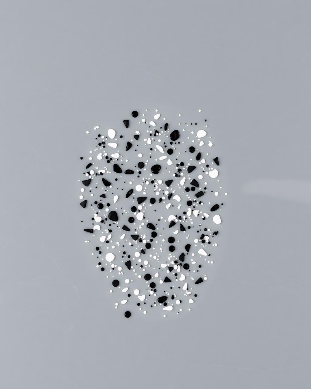 Decorative flake epoxy sample board in light grey with black and white chips